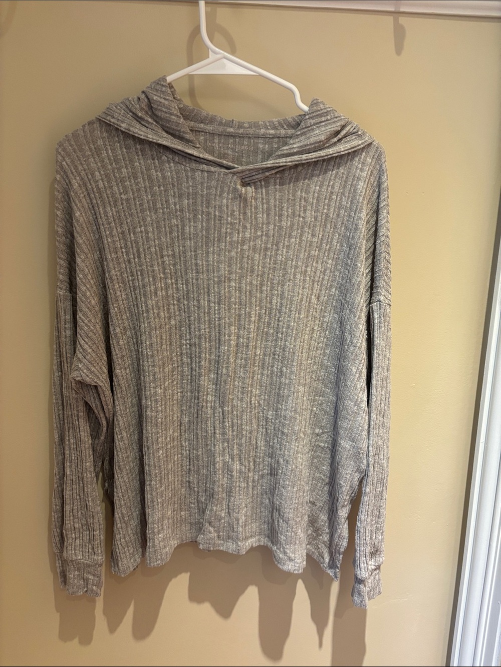 Light Gray Ribbed Hooded Women's Sweater